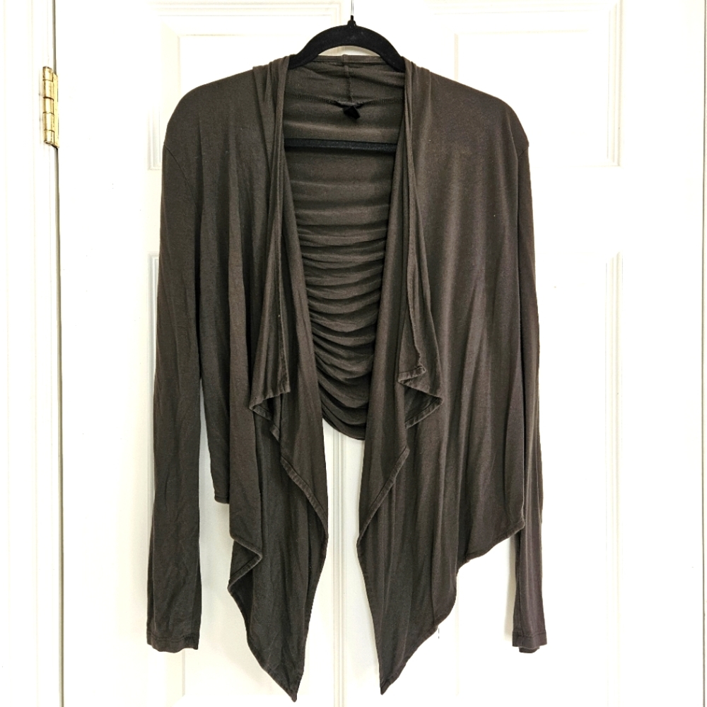 Draped Open-Front Women’s Cardigan Sweater - GREEN